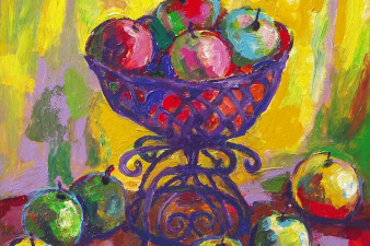 Яблоки в металлической фруктовнице. 2013. Холст, масло. 80х70